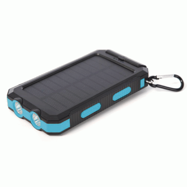 13000mAh Solar Powered Power Bank - Dual USB Output & Flashlight - Blue
